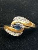 9ct Gold ring set with sapphires & diamonds Size M