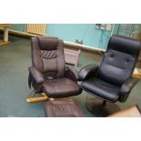 2 leather chairs & footstool