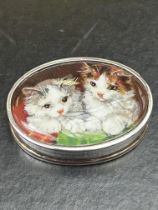 Silver enamel pill box (kitten)