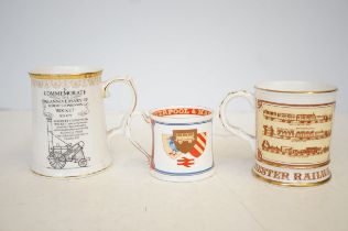 2 Coalport mugs & Newcastle up on time commemorati
