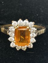 9ct Gold ring set with citrine & cz stones Size S