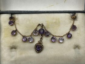 9ct Gold victorian necklace amethyst & pearls