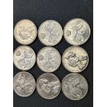 9x 1997 five pound coins