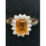 9ct Gold ring set with citrine & cz stones Size S