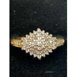 9ct Gold diamond cluster rIng Size M 3.3g