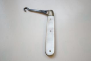 Silver & mother of pearl handle button hook