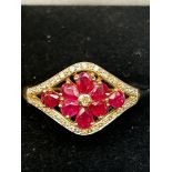 9ct Gold ring set with rubies & diamonds Size U 3.