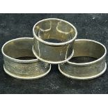 3 Silver napkin rings Weight 58g