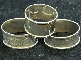 3 Silver napkin rings Weight 58g