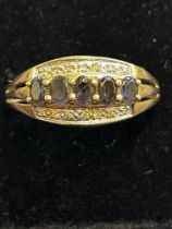 9ct Gold ring set with sapphires & diamonds Size U