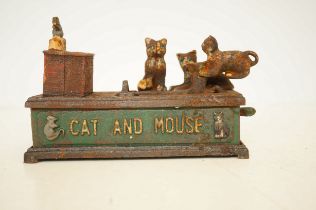 Cast iron cat & mouse money box