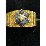 9ct Gold ring set with sapphires & diamond Size O