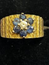 9ct Gold ring set with sapphires & diamond Size O