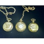 3x Gold plated pocket watches - 2 with chains