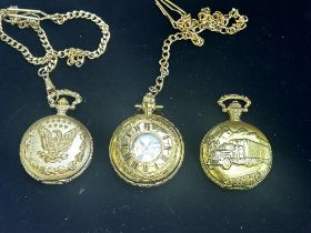 3x Gold plated pocket watches - 2 with chains