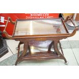 Inlaid double handled serving trolley (Brass inlay