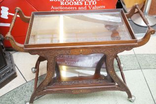 Inlaid double handled serving trolley (Brass inlay
