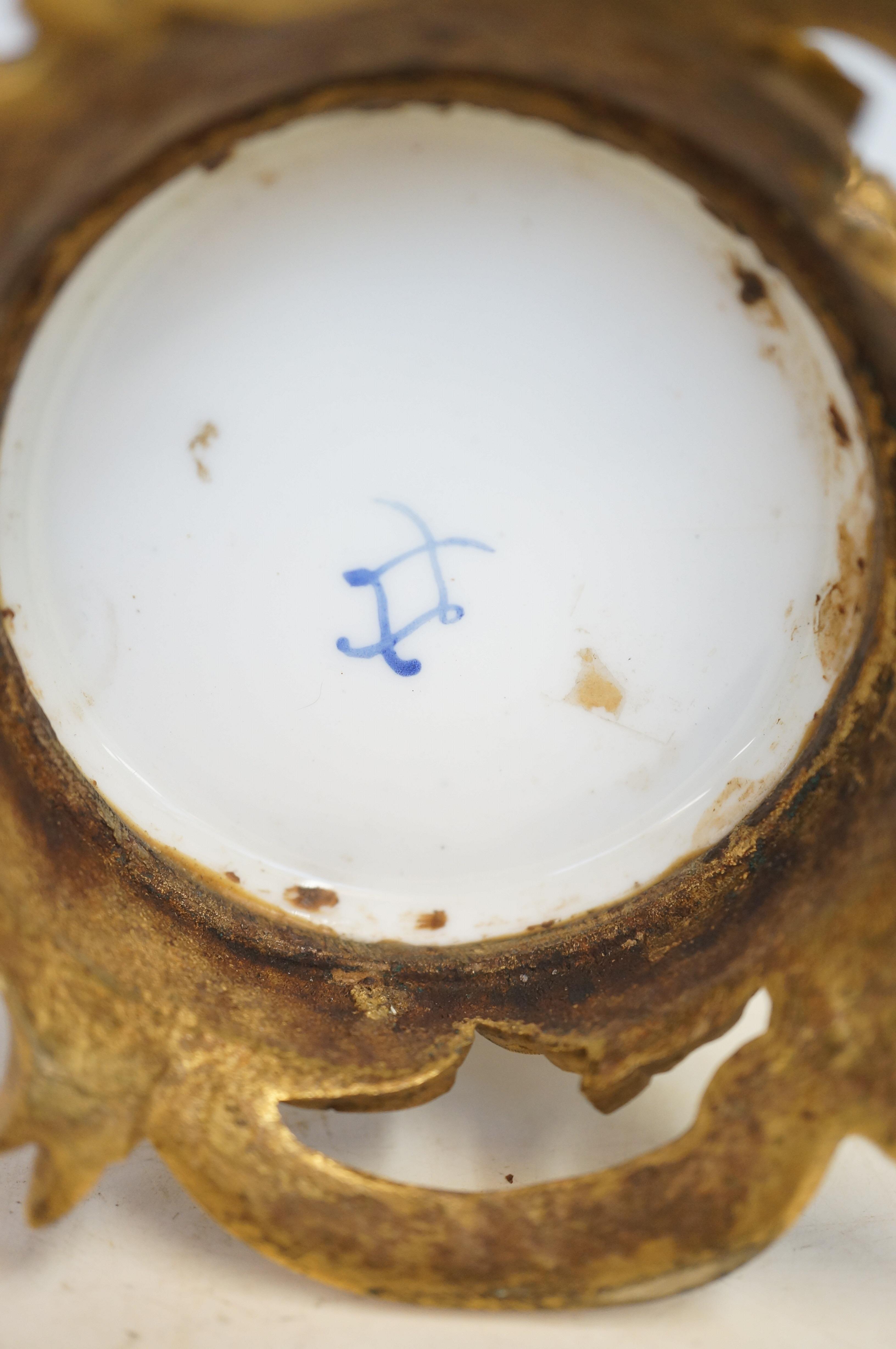 Sevres hand painted & gilt bronze pot (no cover) hair line to blue on side & blemish Height 13 cm - Image 4 of 4