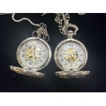 2x NY London Skelton pocket watches with chains