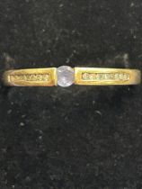 9ct Gold ring set with amethyst & diamonds Size W