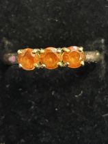 9ct Gold ring set with 3 citrine stones Size O 2.1