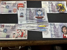 Large collection of 20 comedy 20 pound notes with
