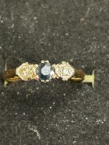 18ct Gold ring set with 2 diamonds & 1 sapphire 2.