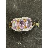 10ct Gold ring set with 3 amethyst 1.2g Size N