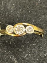 9ct Gold ring set with 3 diamonds Weight 1.5g Size