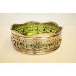 Early 20th century silver plated bowl with green glass di
