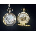 2 Skelton pocket watches - 1 with chain