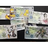 Large collection of 18 comedy 5 pound notes with a