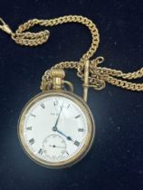 Gold plated Prema pocket watch with albert chain