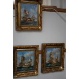 3x Oil on canvas framed ship scenes, all signed J