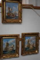 3x Oil on canvas framed ship scenes, all signed J