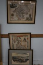 2 Early framed maps together with a early print