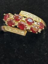 9ct Gold ring set with rubies & diamonds Size U 2.