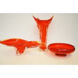 3 Pieces of red art glass