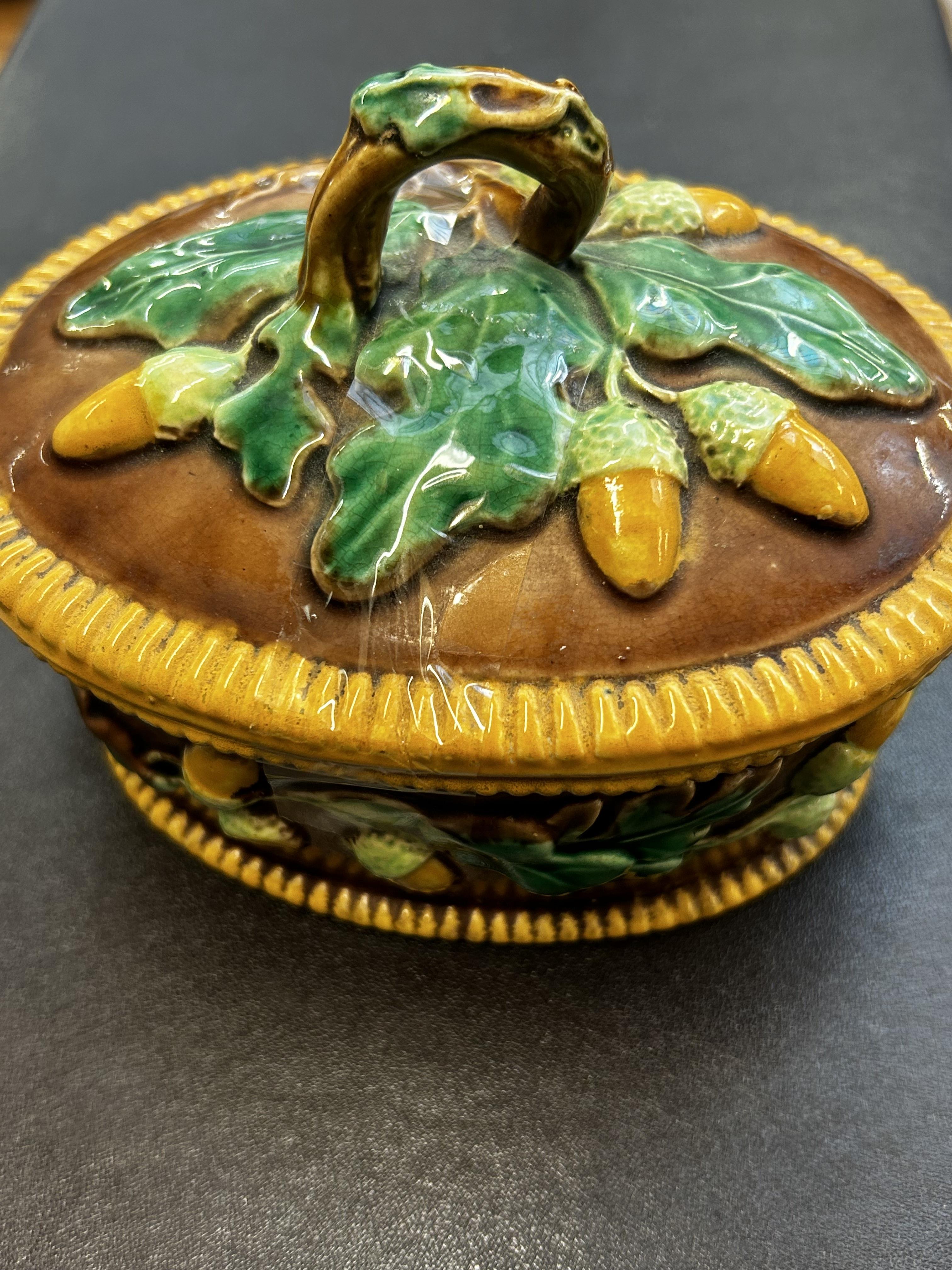 Oval Majolica lidded pot