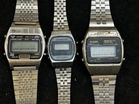 3x Vintage digital wristwatches