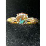 9ct Gold ring set with opal & diamonds Size O 1.9g