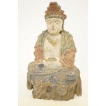 Vintage wooden carved painted seated buddha