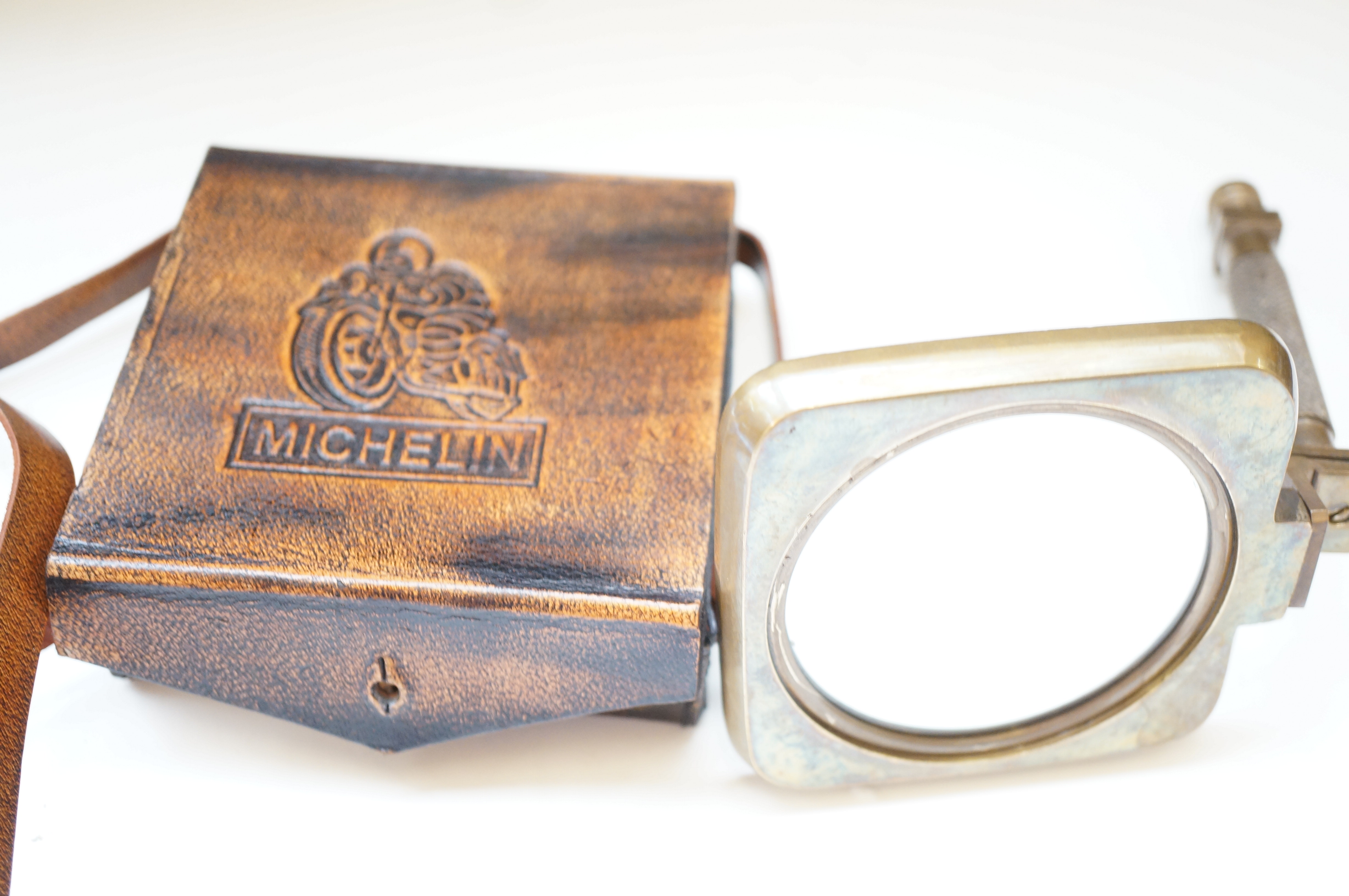 Brass Michelin magnifying glass in leather case