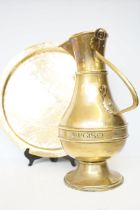Large oversized brass water jug & tray Height 51 c