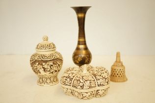 Ivory dynasty replica lidded pots, brass vase & 1