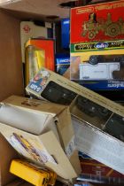 Large unsorted box of model vehicles, majority Cor