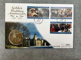 Golden wedding anniversary 5 pound coin first day