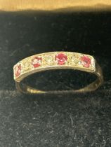 9ct Gold ring set with rubies & diamonds Size Q 1.