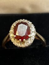 9ct Gold ring set with garnet & diamonds Size Q 3.