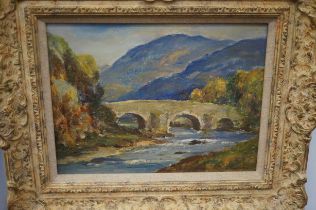 Oil on board bridge scene indistinct signature